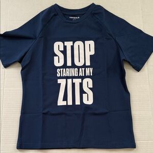 Navy Blue Graphic T-Shirt- Stop Staring at My Zits